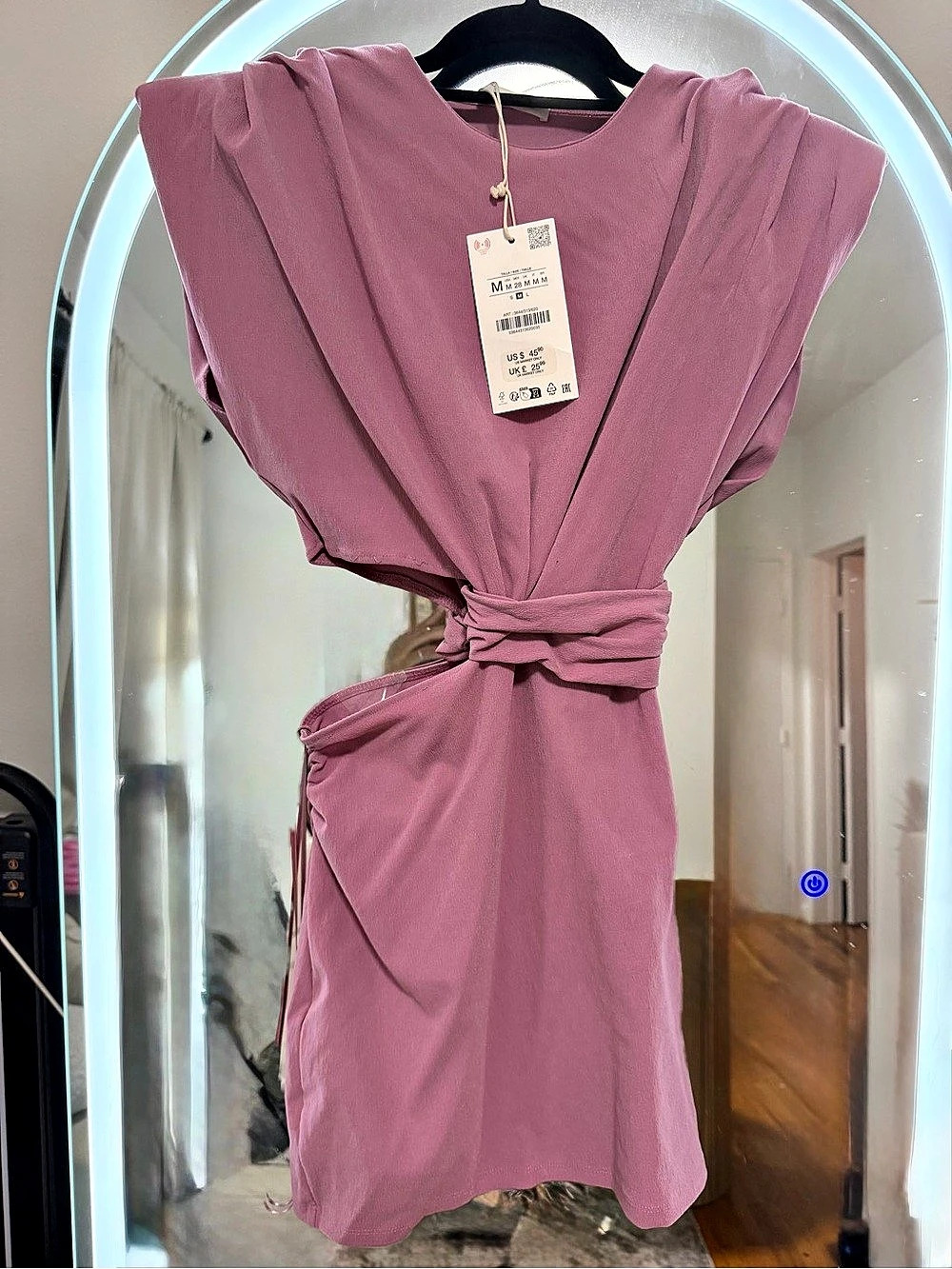 Zara Shoulder Pad Cut-Out Mini Dress Pink Size Small